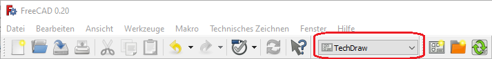 TechDraw starten in der Men&uuml;leiste