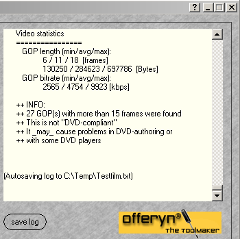 Screenshot:Bericht nach dem Demuxen bei PVAStrumento